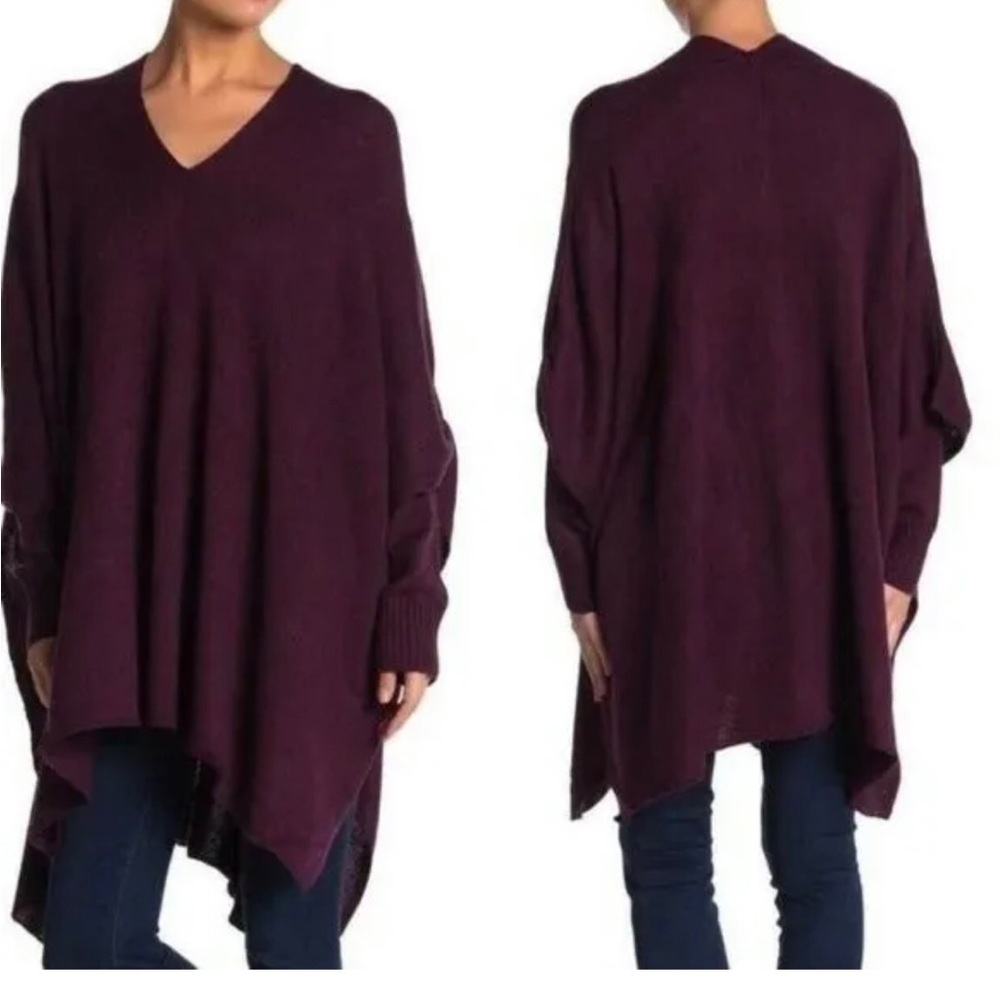 RDI Poncho Knit Pullover V-Neck Plum Size M